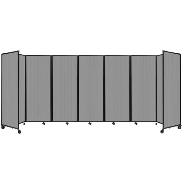 A light gray Versare polycarbonate room divider with wheels.