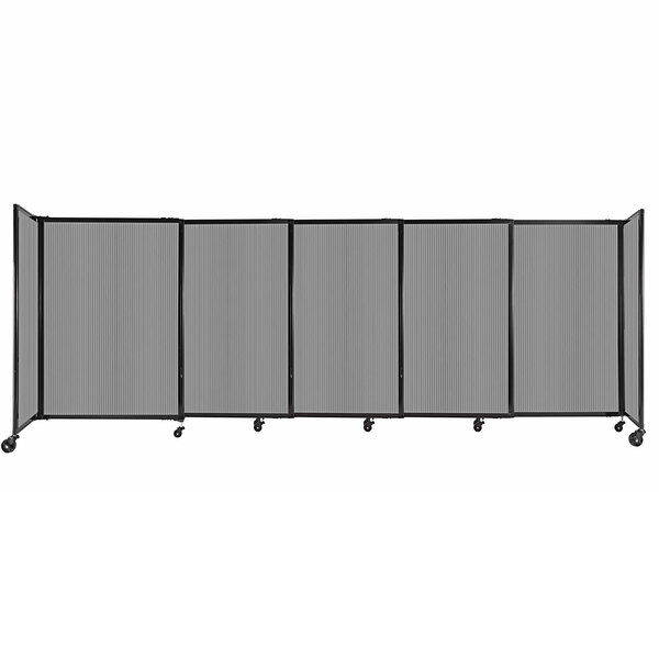A light gray Versare StraightWall sliding room divider with black frames and wheels.