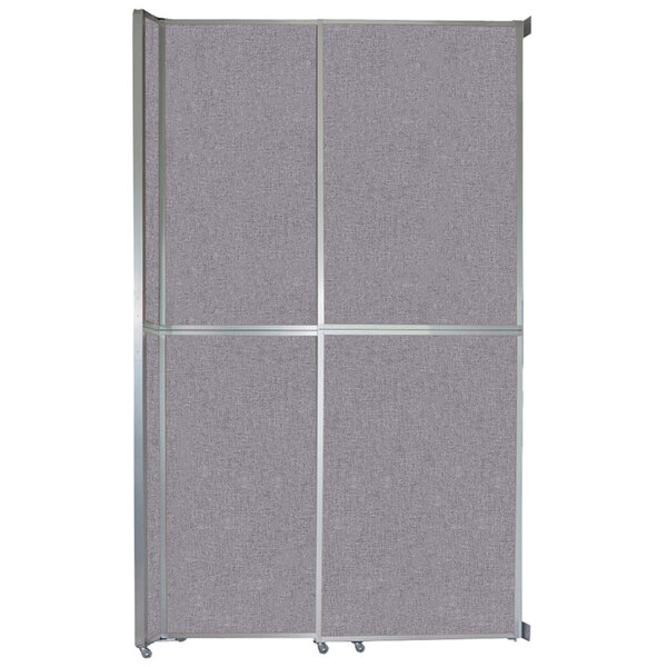 A Versare Cloud Gray fabric panel with silver metal frame.