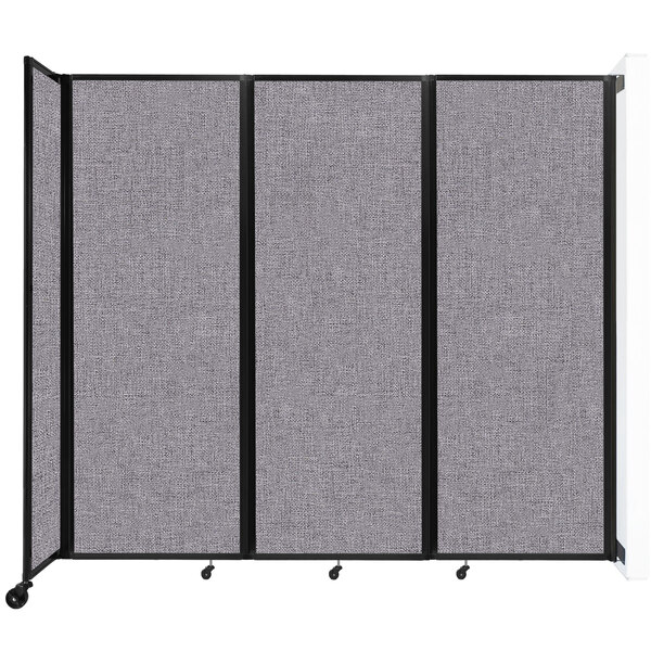 A Versare Cloud Gray wall-mounted room divider with black frames.