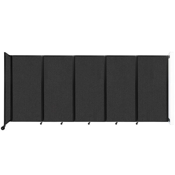 A black rectangular Versare wall-mounted room divider with four panels.