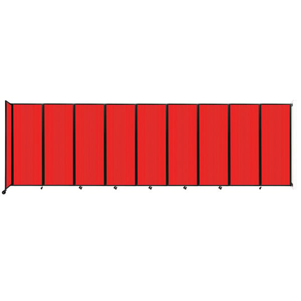 A red rectangular wall-mounted room divider with black trim.