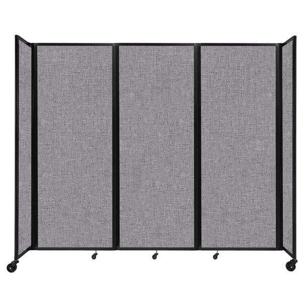 A Versare Cloud Gray room divider with four panels on wheels.