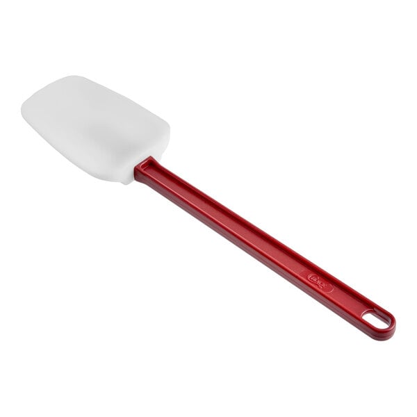 A 14-inch spoonula with a heat-resistant white silicone blade and a red handle.