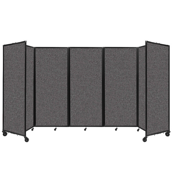 A Versare charcoal gray room divider with four panels.