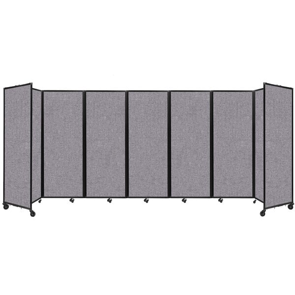 A Versare Cloud Gray room divider with black trim on the panels.
