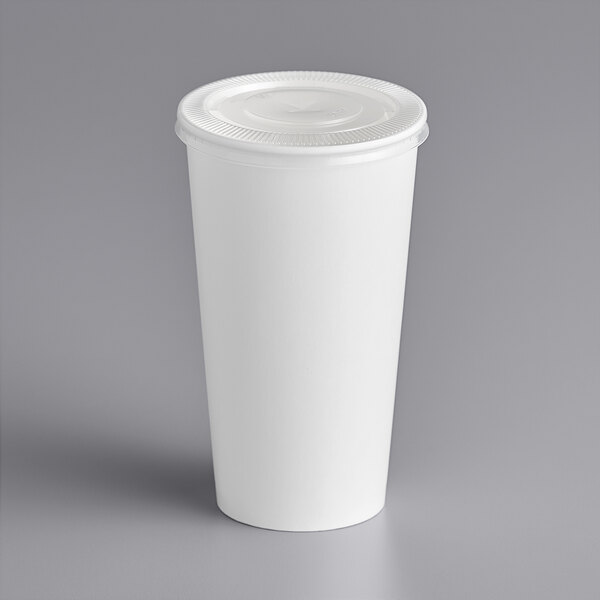 Choice 32 oz. White Poly Paper Cold Cup and Translucent Flat Lid with ...