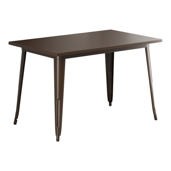 A brown rectangular Lancaster Table & Seating Alloy Series outdoor table with legs.