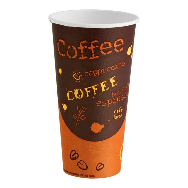 Choice 20 oz. Coffee Print Poly Paper Hot Cup - 50/Pack