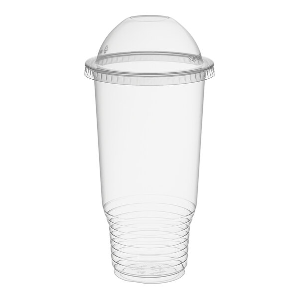 Choice Heavy Duty 32 oz. Pedestal Heavy Weight Clear PET Plastic Cold Cup with Dome Lid with No Hole - 50/Pack
