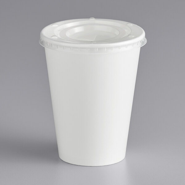 100 Pack 10 Oz Disposable Poly Paper Hot Tea Coffee Cups with Flat White Lids 