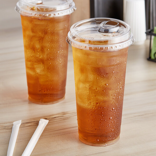 Choice HD 24 oz. Heavy Weight Clear Plastic Cold Cup with Strawless / Sip-Through  Lid - 50/Pack