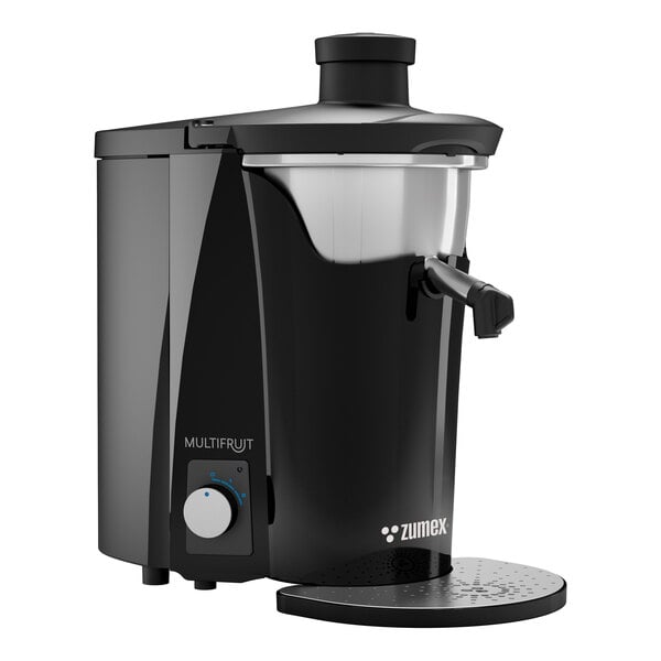 A black Zumex Multifruit juice extractor with a spout and control knob.