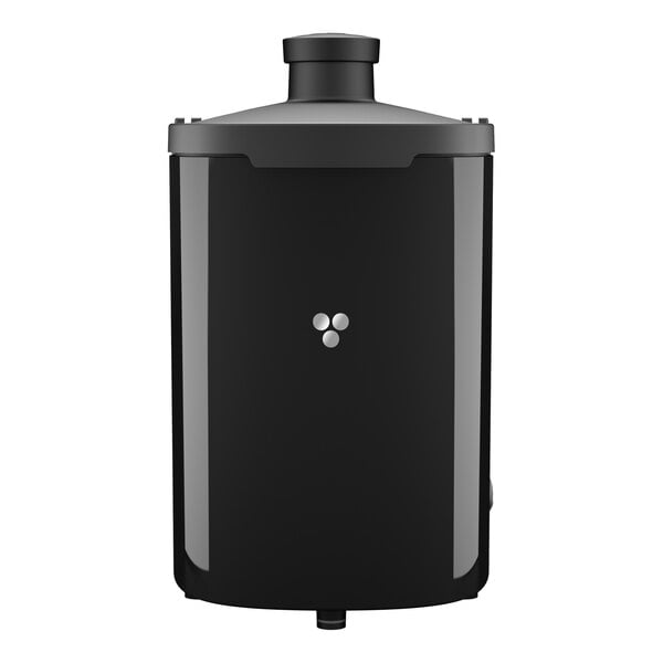 A black Zumex Multifruit juice extractor with a top spout and a capacity of 0.5 gallons per minute.