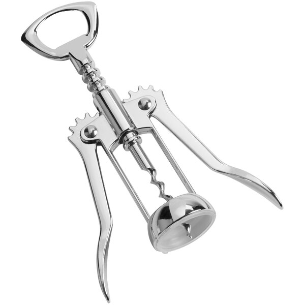 a silver corkscrew with a cork