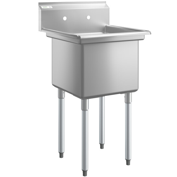A Regency stainless steel sink with galvanized legs.