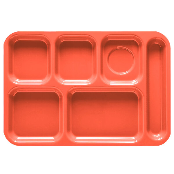 GET TR-152 10 x 14 1/2 Right Handed ABS Plastic Rio Orange 6 Compartment  Tray - 12/Pack