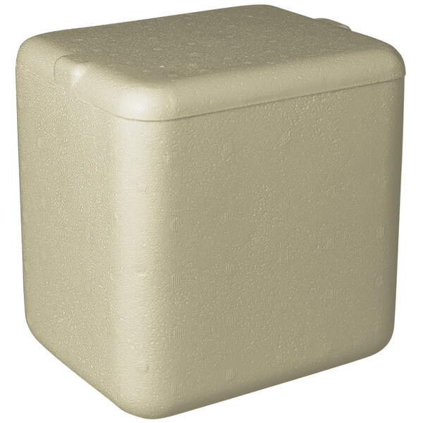 A white insulated cooler box with a lid.