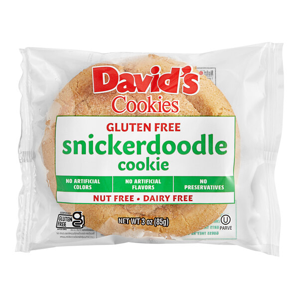 A package of individually-wrapped David's Cookies gluten-free Snickerdoodle Cookies.
