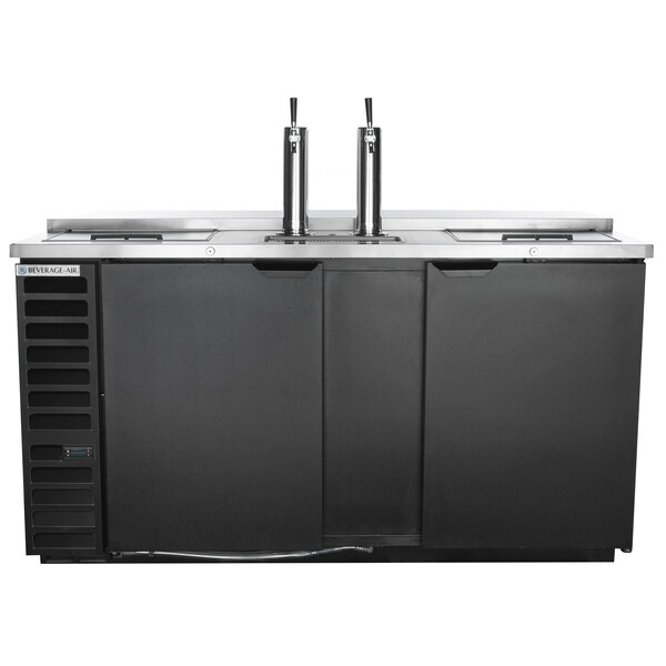 A black Beverage-Air club top wine kegerator with two taps.