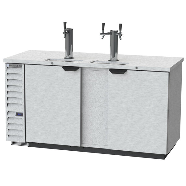 A white Beverage-Air wine kegerator with single and double beer taps.