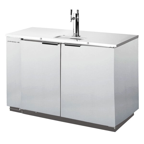 A stainless steel Beverage-Air wine kegerator with a tap.