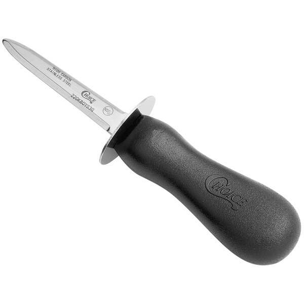a knife with a black handle