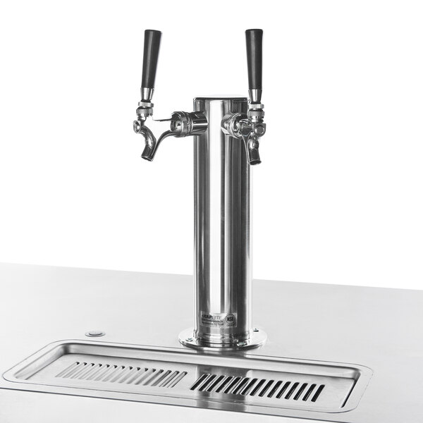 A stainless steel Beverage-Air triple tap wine kegerator.