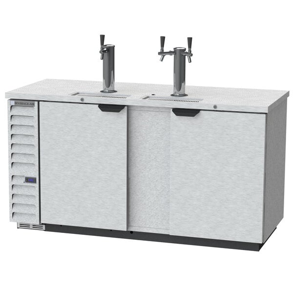 A white Beverage-Air wine kegerator with two taps on the right side.