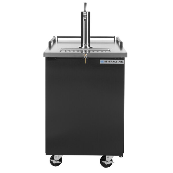 A Beverage-Air black rectangular wine dispenser with a silver top and a black metal beer tap.