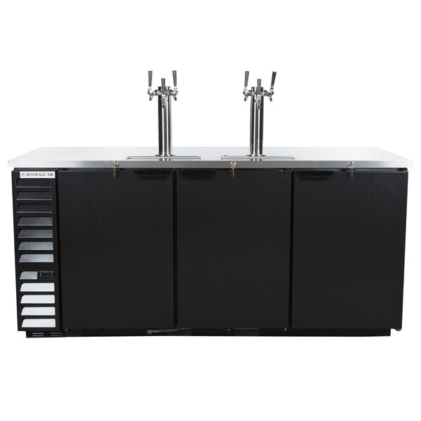 A black Beverage-Air wine kegerator cabinet with a silver top.