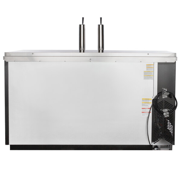 A black Beverage-Air wine kegerator with two taps.