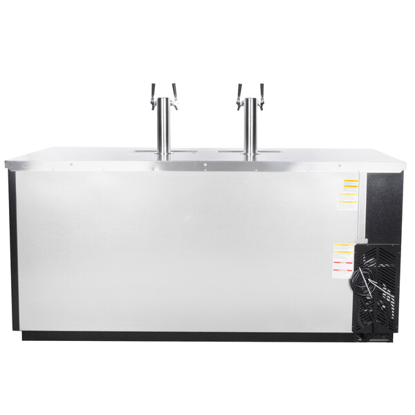 A black Beverage-Air wine kegerator with two silver beer taps.