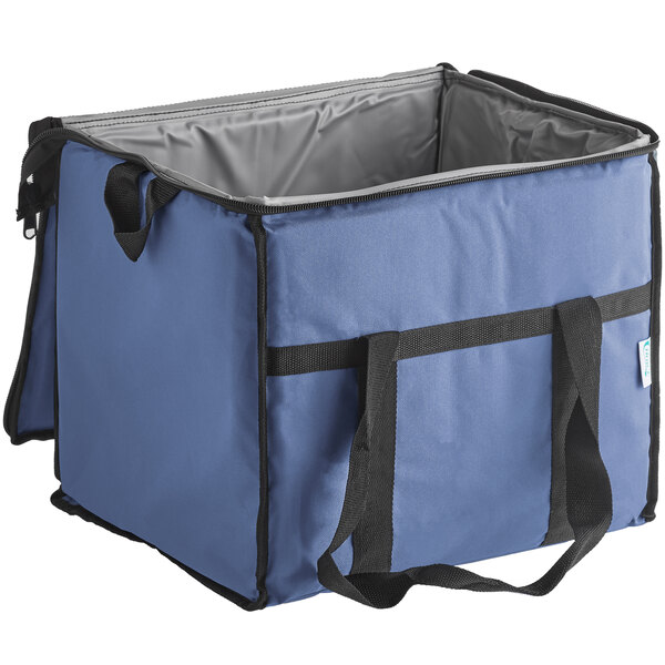 a blue and black cooler bag