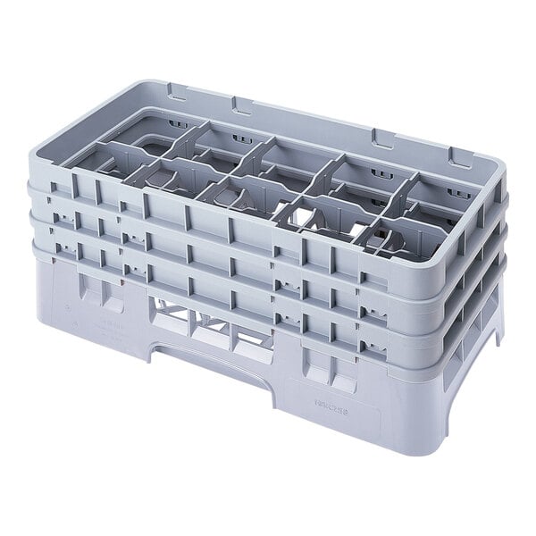 A soft gray plastic glass rack with 10 compartments, designed for washing and storing glassware.