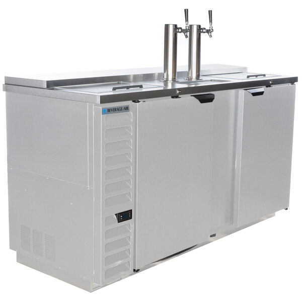 A stainless steel Beverage-Air wine kegerator with two taps.