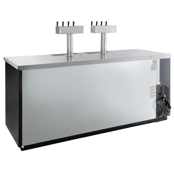 A black Beverage-Air wine dispenser with two towers on a counter.