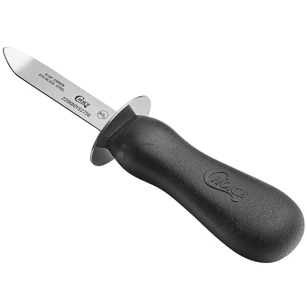 a knife with a black handle