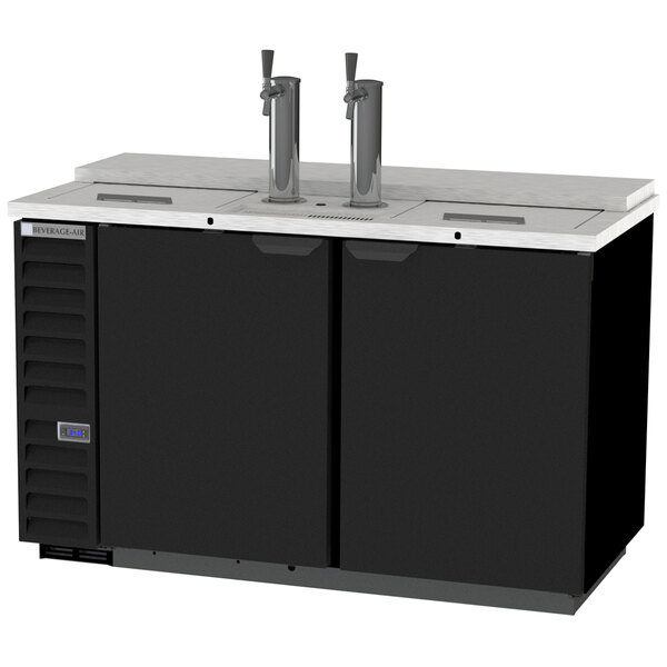A black Beverage-Air double door club top wine kegerator with two taps.