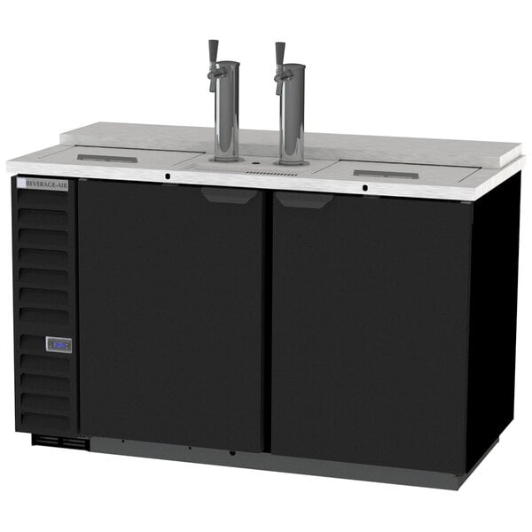 A black and white Beverage-Air wine kegerator with two taps.