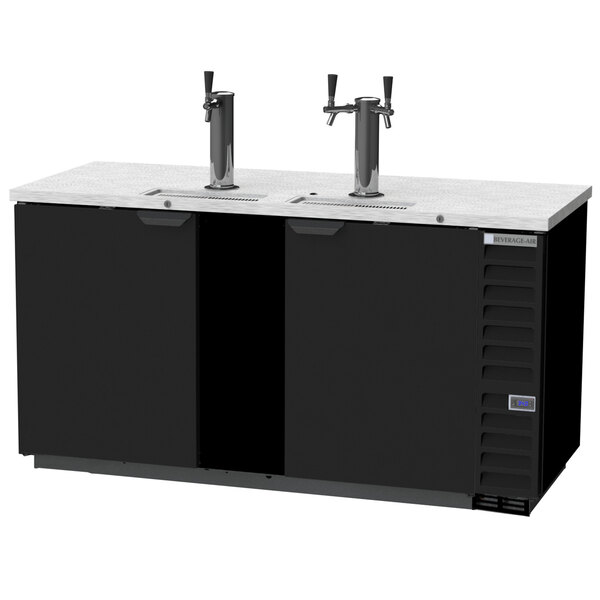 A black Beverage-Air counter with two beer taps.