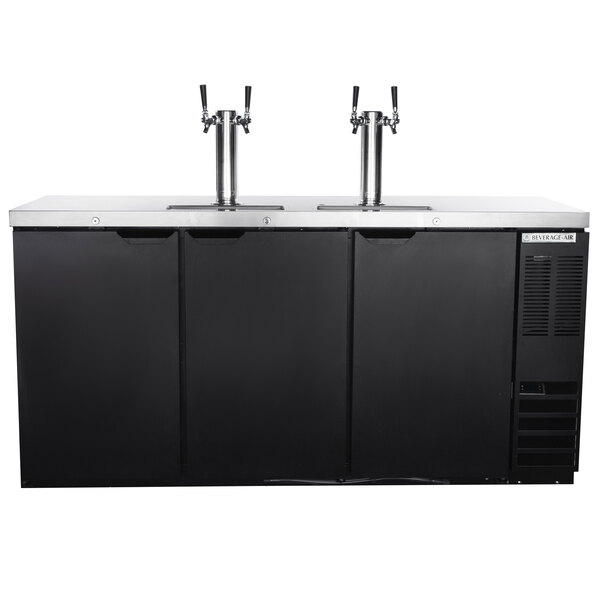 A black Beverage-Air wine dispenser with two taps on top.
