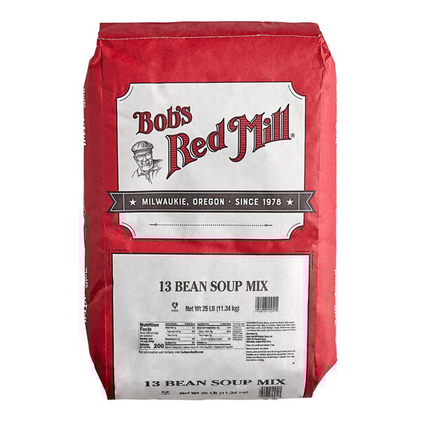 A 25 lb. bag of Bob's Red Mill 13-Bean Soup Mix.