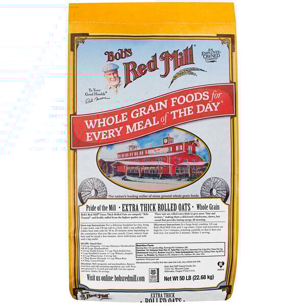 A package of Bob's Red Mill Whole Grain Rolled Oats.