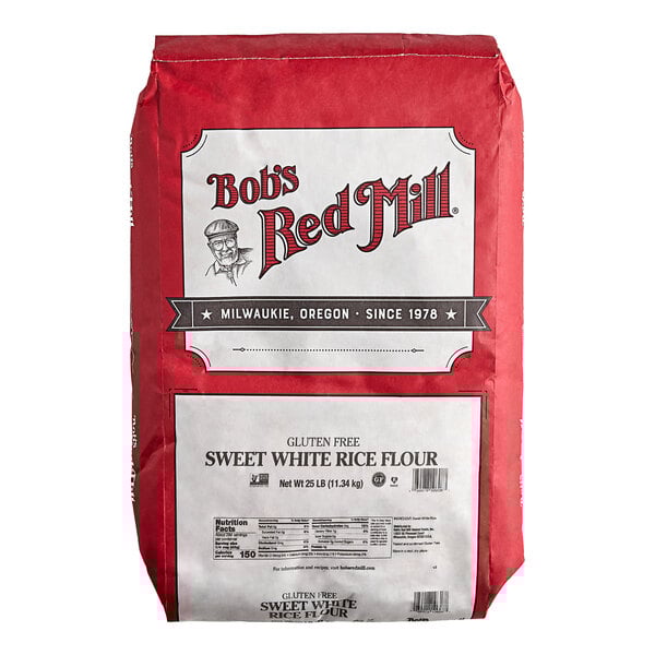 A 25 lb bag of Bob's Red Mill gluten-free sweet white rice flour.