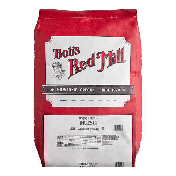 A large 25 lb. bag of Bob's Red Mill Old Country Style Muesli Cereal.