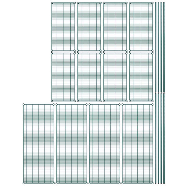 A green Regency wire shelving unit with S-Hooks.