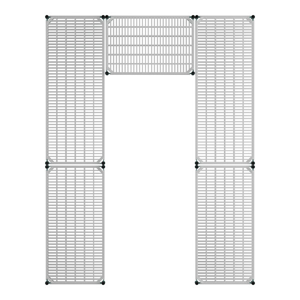 A white metal grid with black bars.