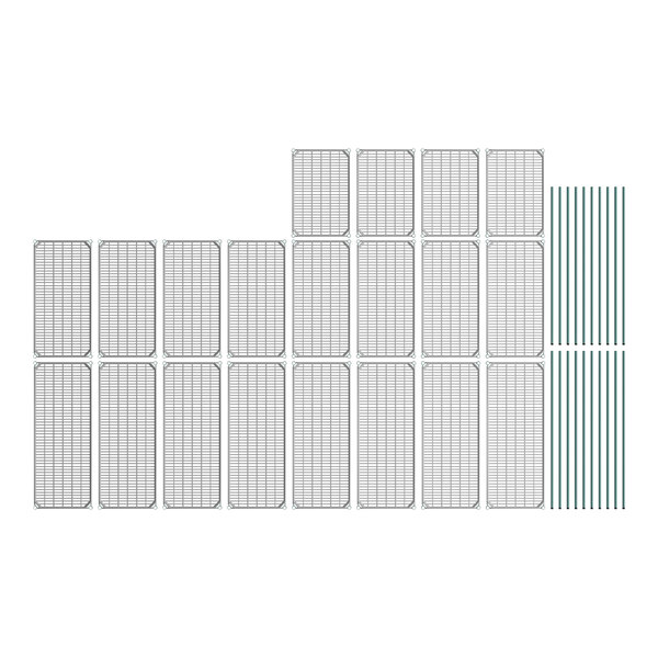 A group of rectangular metal panels with a white grid on a white background.