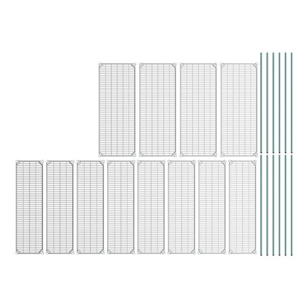 A group of white rectangular metal grids on a white surface.